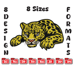Leopard Embroidery Design, Big Cat Machine Embroidery File, 8 Sizes & 8 Formats