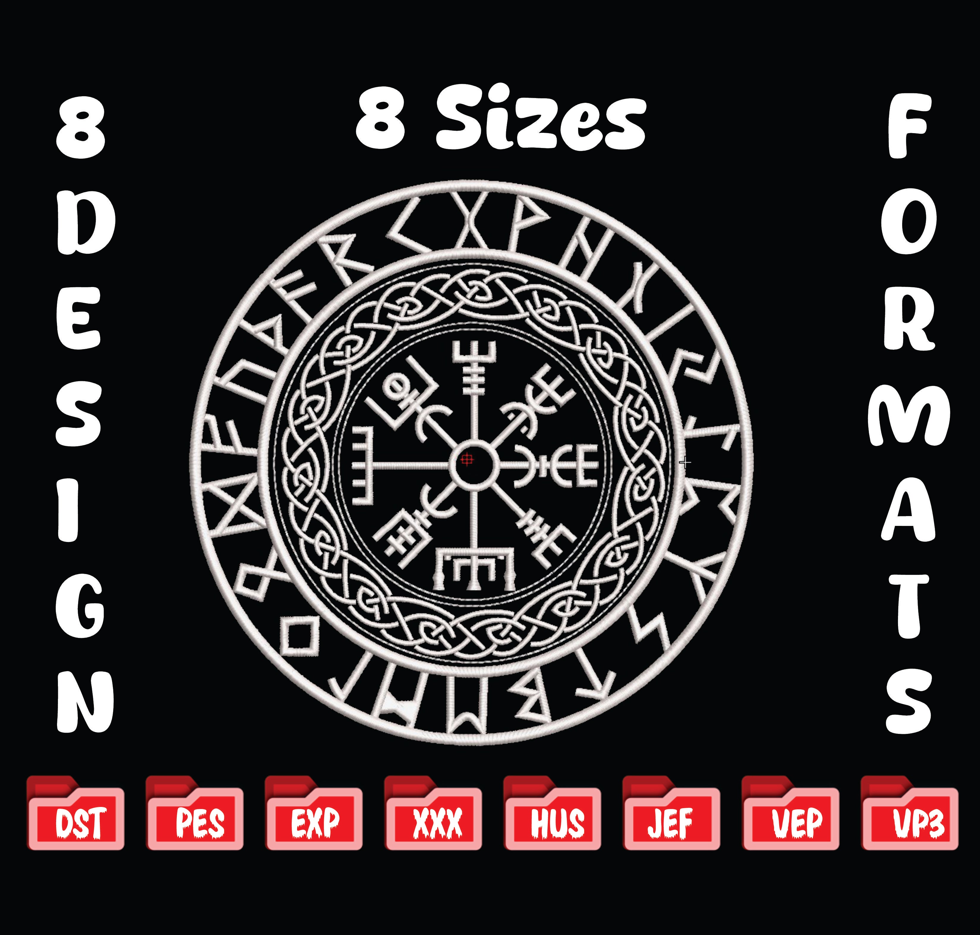 Viking Compass Vegvisir Embroidery, Norse Rune Machine Design