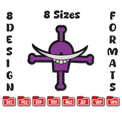 Purple Jolly Roger Embroidery Design - Pirate Skull Machine File - 8 Sizes 8 Formats