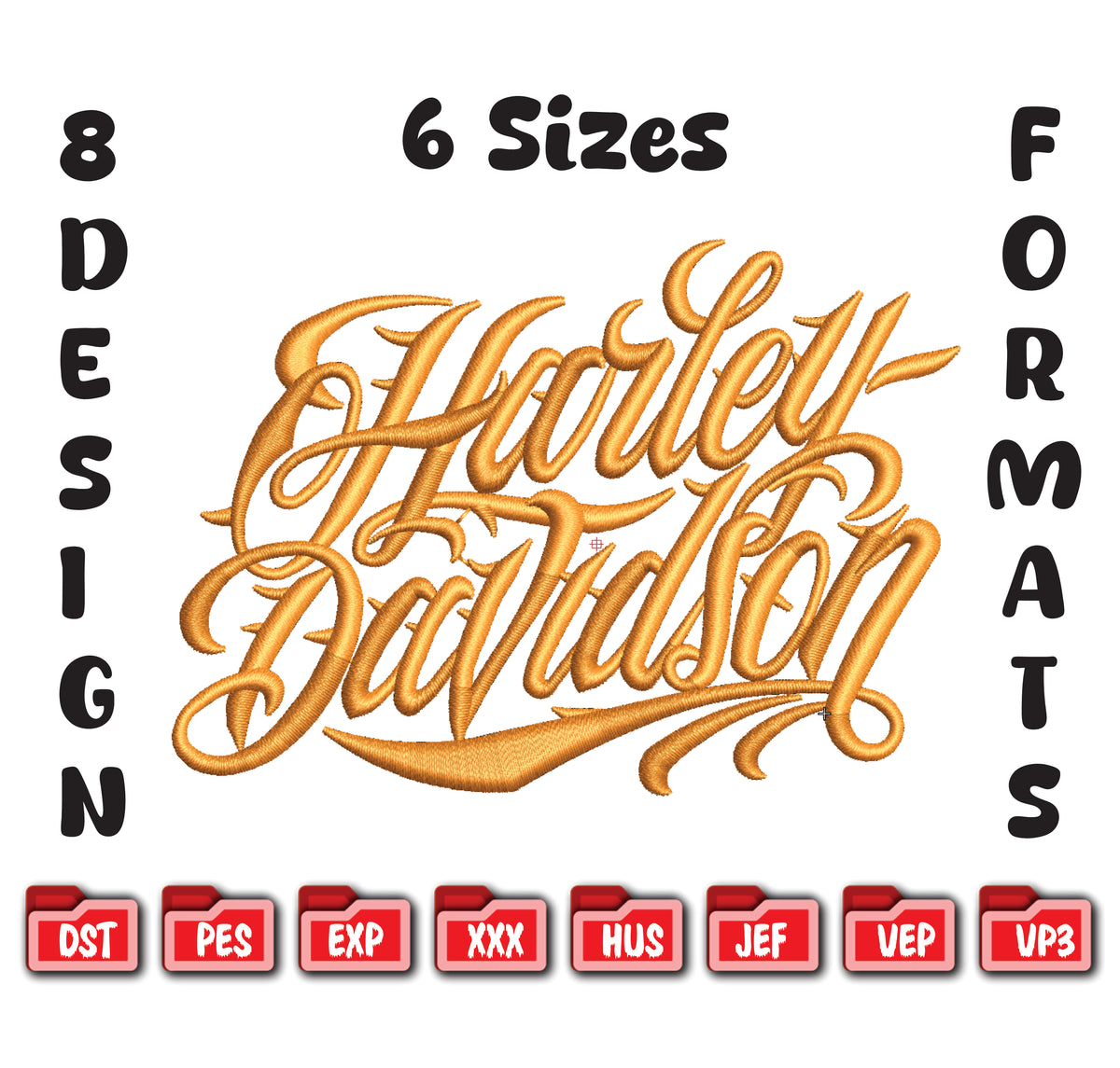 Harley Davidson Script Calligraphy Machine Embroidery Design, American Motorcycle Biker Embroidery File, 6 Sizes, 8 Formats