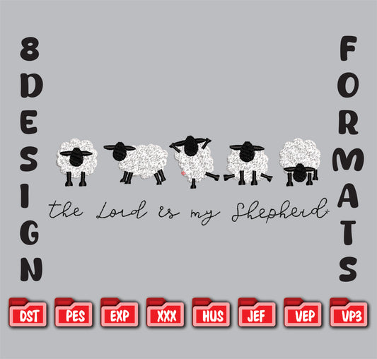 Christian Sheep Embroidery Design - The Lord Is My Shepherd Digital File