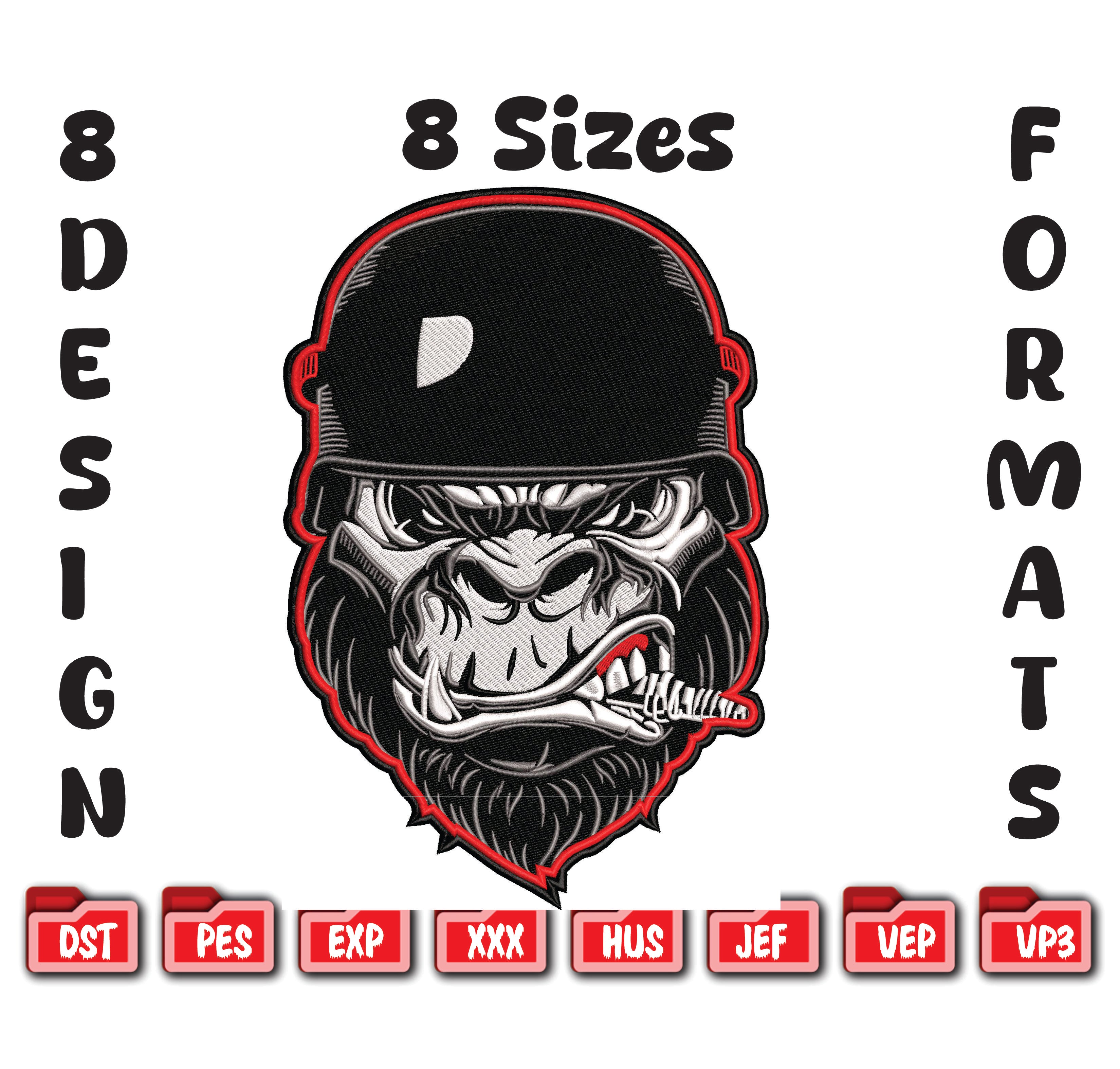 Tactical Gorilla Embroidery, Military Ape Machine Embroidery Design
