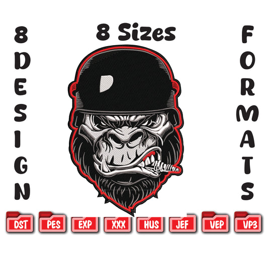 Tactical Gorilla Embroidery, Military Ape Machine Embroidery Design
