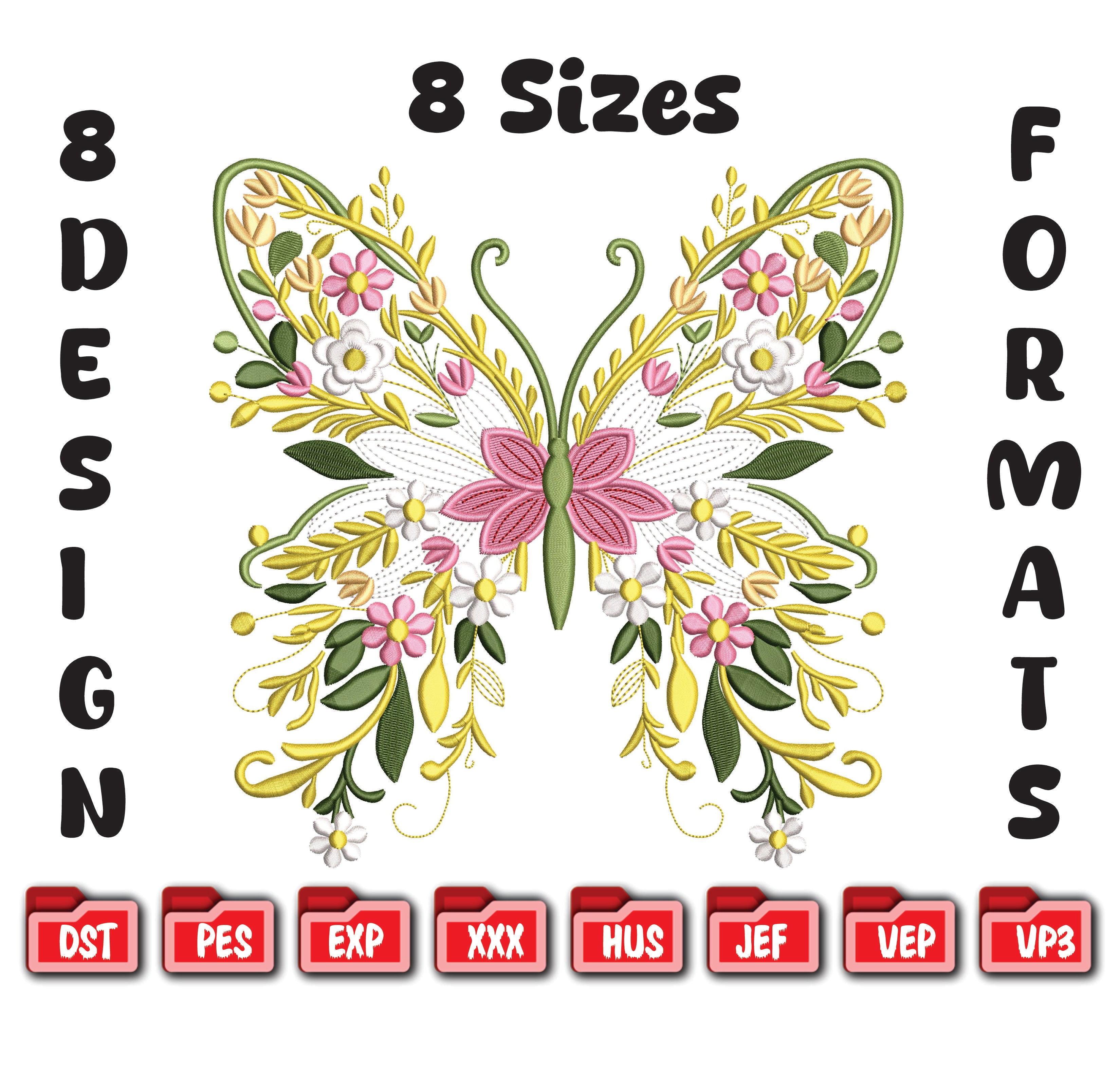Floral Butterfly Machine Embroidery Design