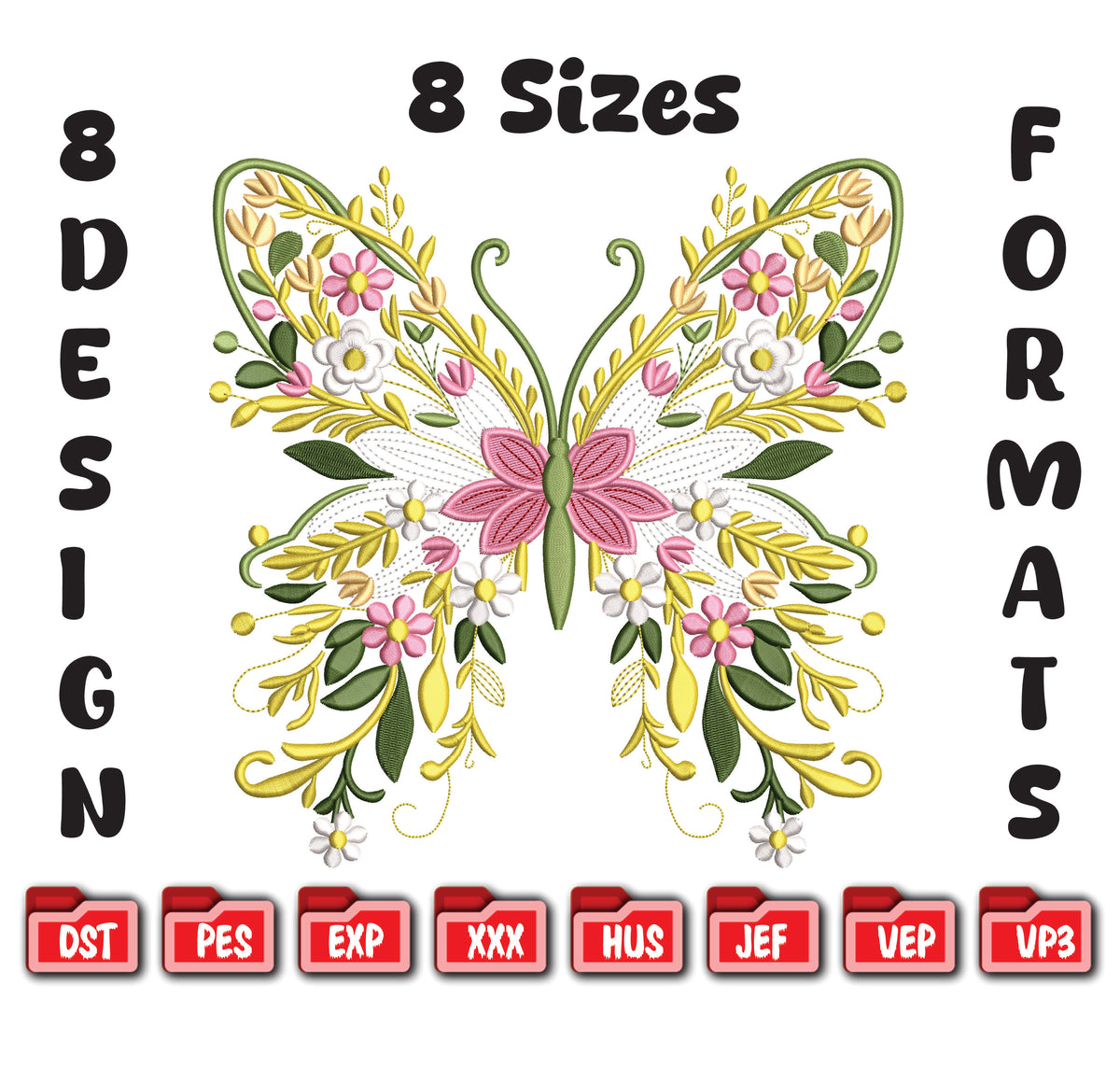 Floral Butterfly Machine Embroidery Design