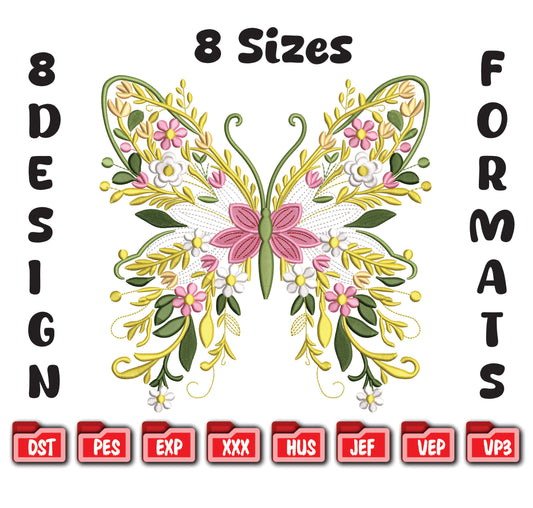 Floral Butterfly Machine Embroidery Design