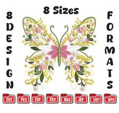 Floral Butterfly Machine Embroidery Design