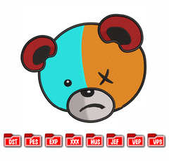 Edgy Sad Bear Machine Embroidery Design, 8 Sizes & 8 Formats