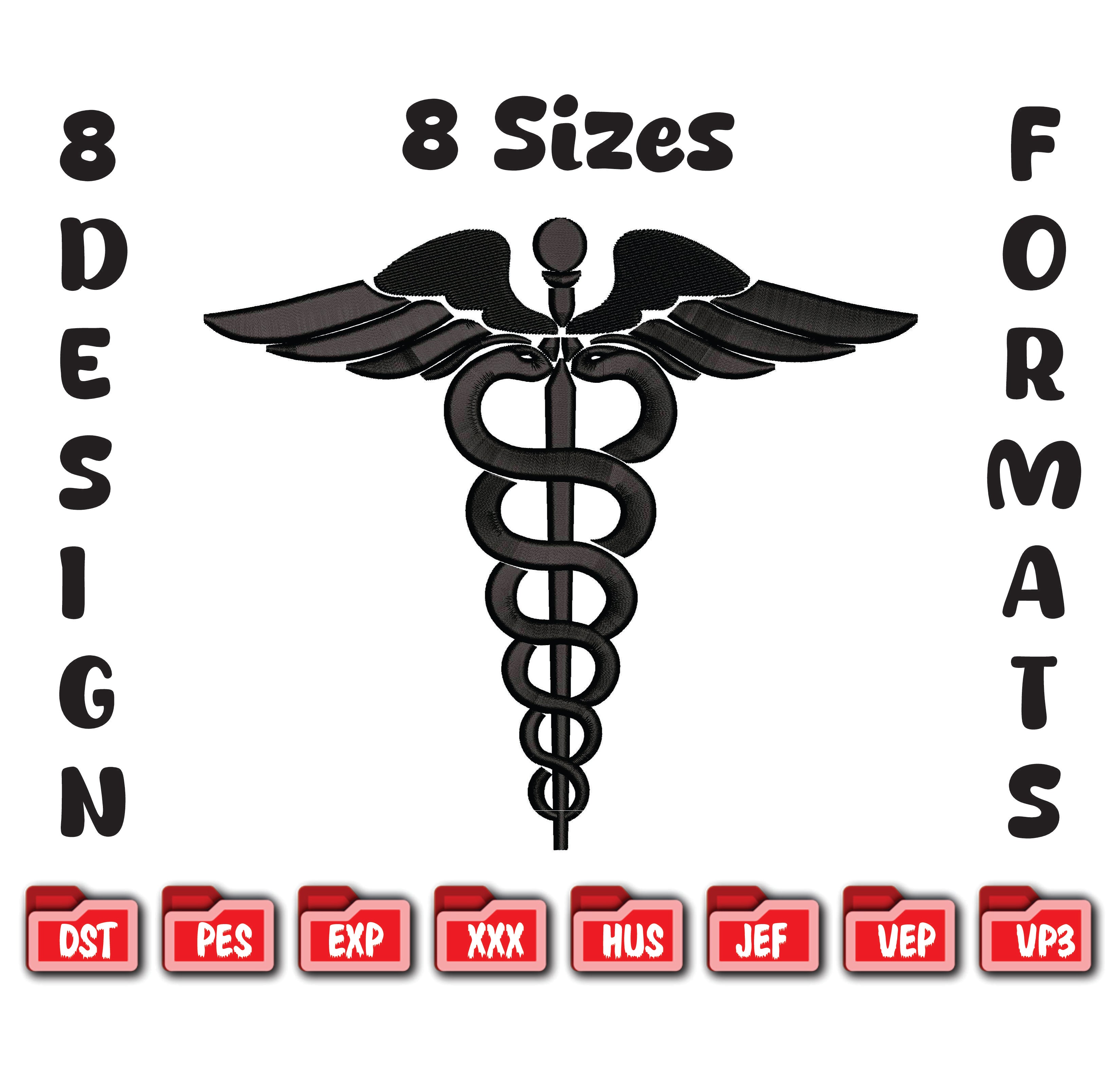 Caduceus Embroidery Design, Medical Symbol Digital File, Doctor Nurse Logo