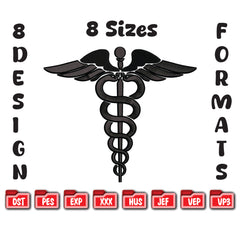 Caduceus Embroidery Design, Medical Symbol Digital File, Doctor Nurse Logo