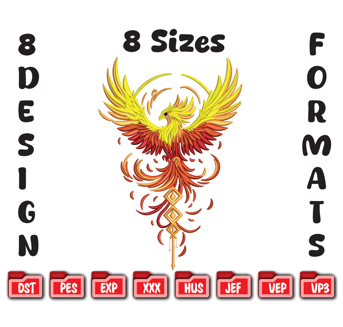 Rising Phoenix Firebird Machine Embroidery Design - Mythical Totem Back Patch