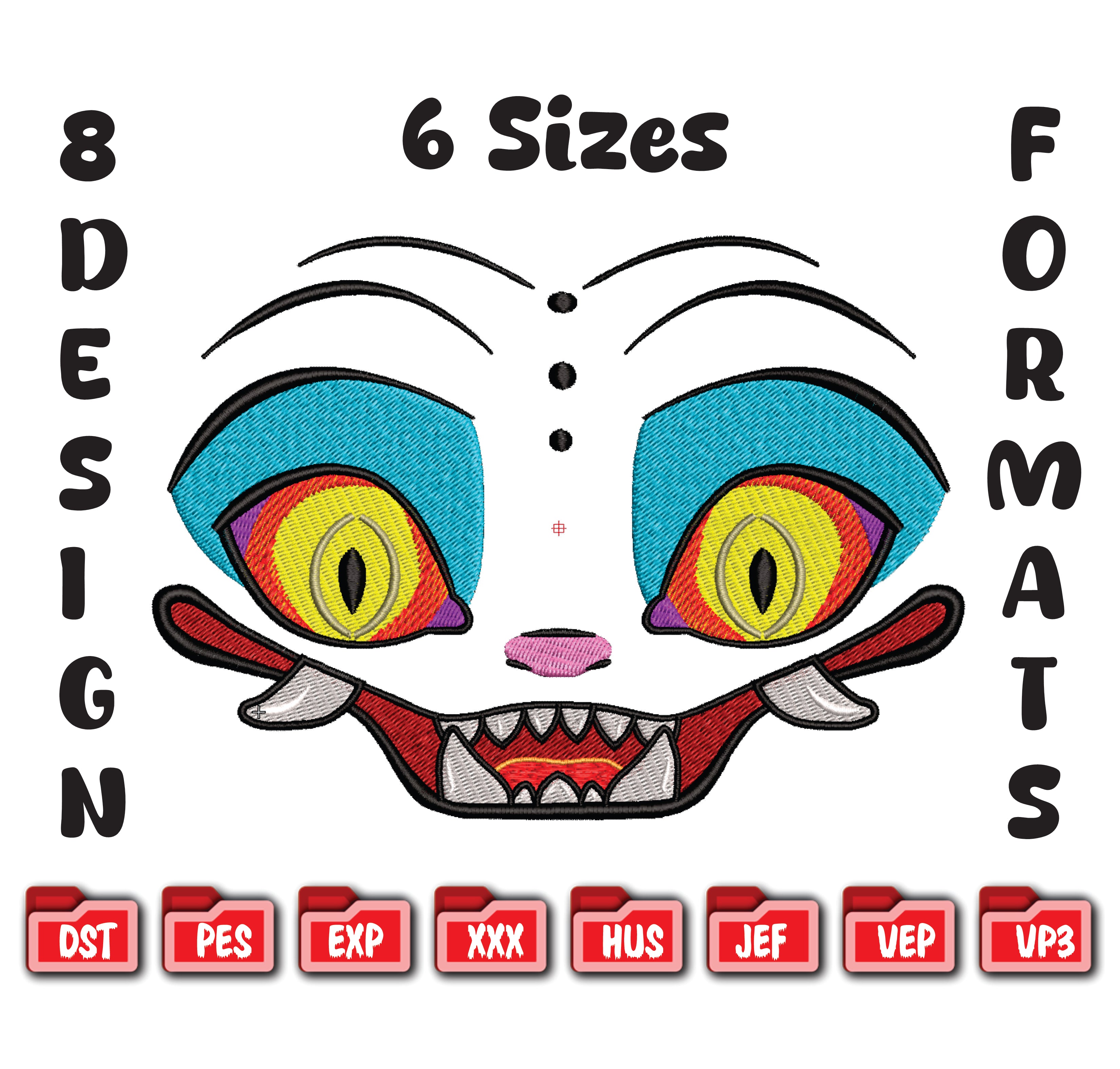 Trippy Cartoon Face Embroidery, Psychedelic Eyes Machine Design, 8 Formats 6 Sizes
