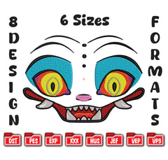 Trippy Cartoon Face Embroidery, Psychedelic Eyes Machine Design, 8 Formats 6 Sizes