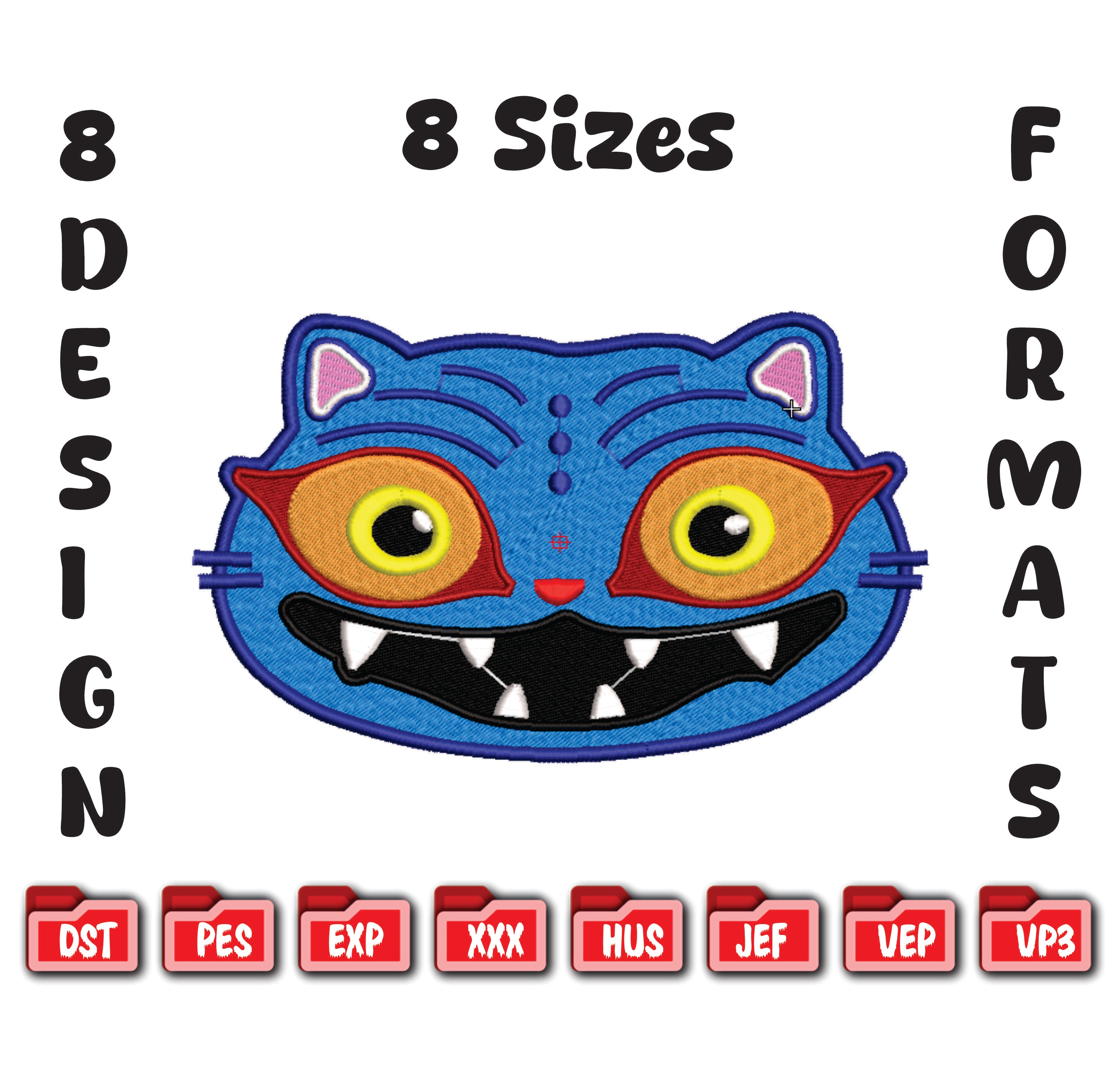 Blue Monster Cat Embroidery Design, Cartoon Beast Digital File
