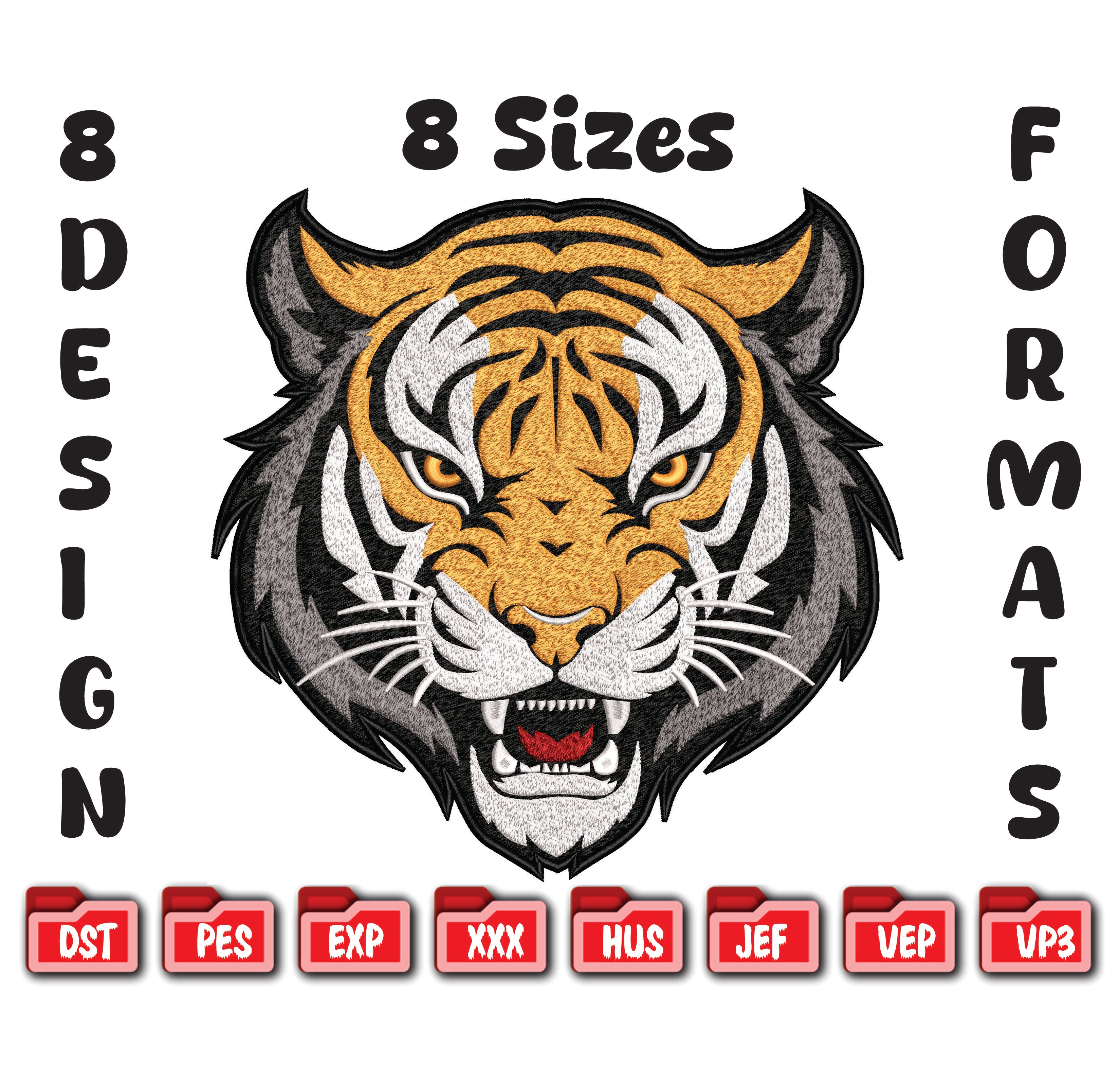 Tiger Head Embroidery Design, Wild Animal Digital File, 8 Sizes