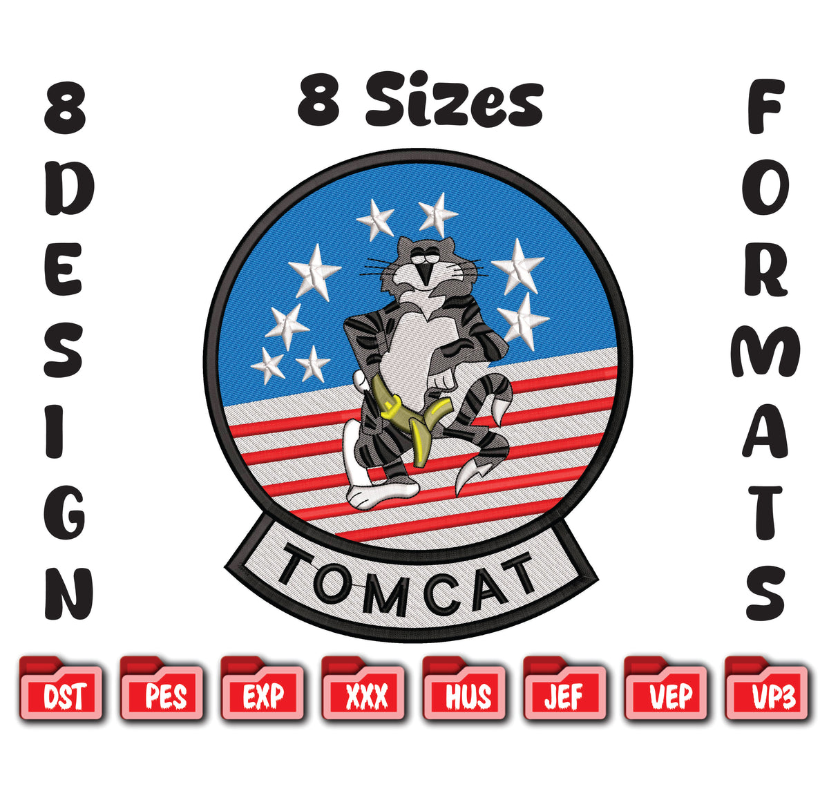 F-14 Tomcat Embroidery Design, Military Fighter Jet Digital File, Pilot Gift