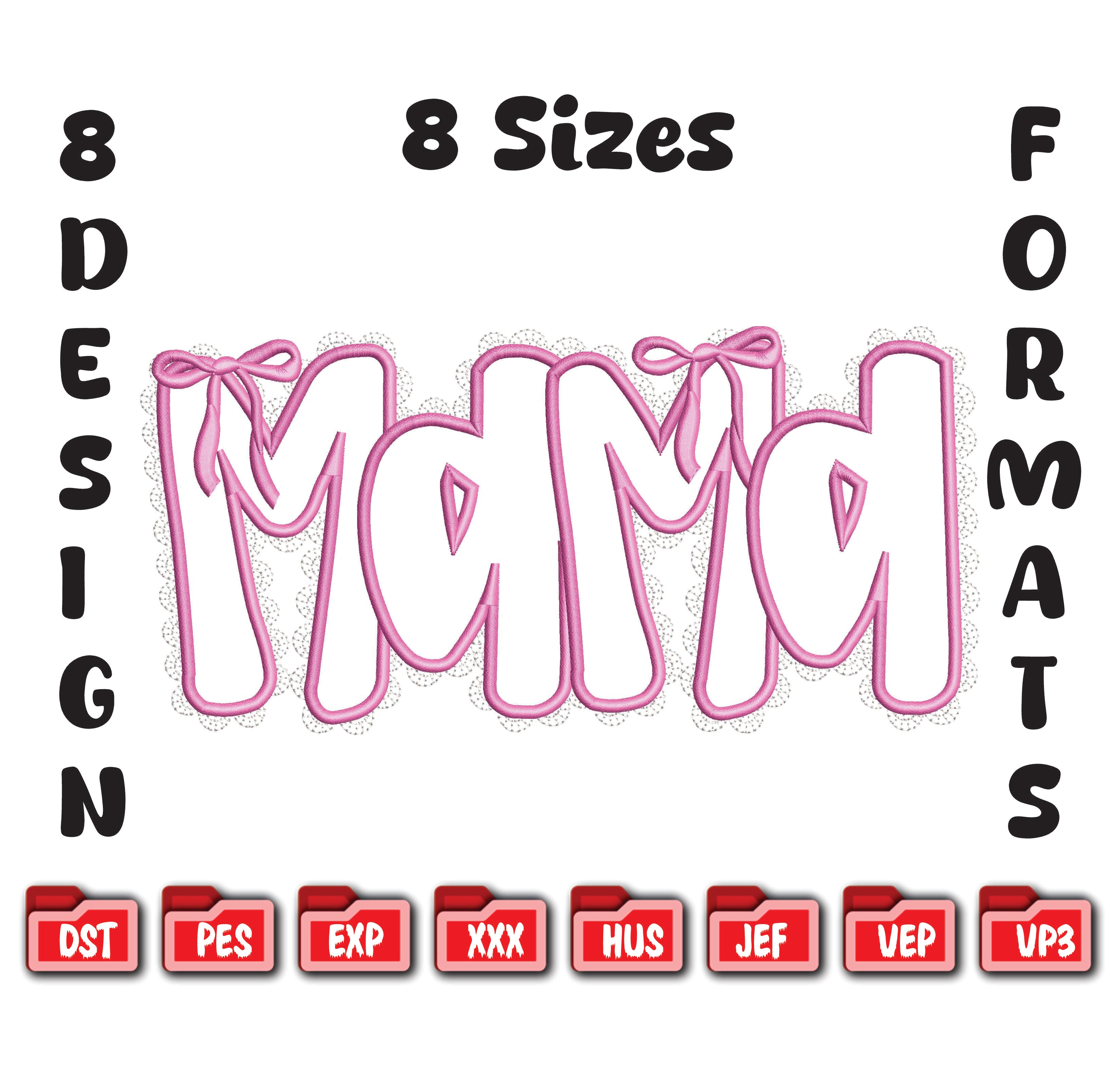 Mama Coquette Bow Embroidery Design | Lace Ribbon Machine File (Digital Download)
