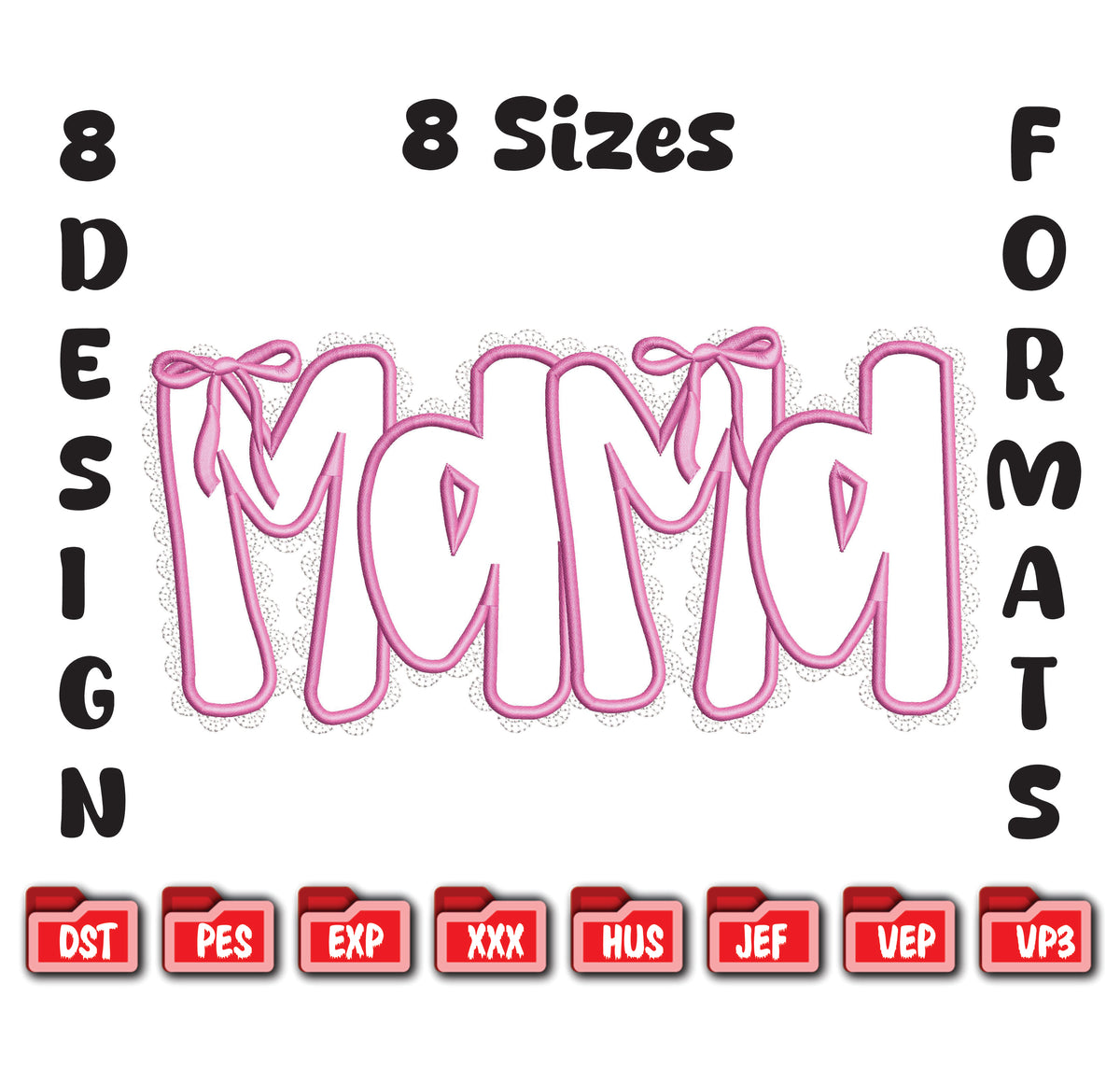 Mama Coquette Bow Embroidery Design | Lace Ribbon Machine File (Digital Download)