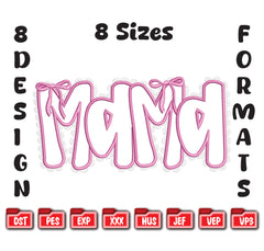 Mama Coquette Bow Embroidery Design | Lace Ribbon Machine File (Digital Download)