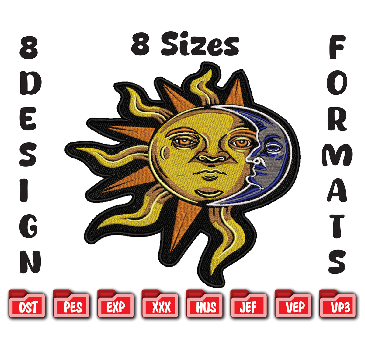Celestial Sun and Moon Embroidery Design, Mystic Sun Face Machine Embroidery File, Boho Celestial Astral Embroidery Pattern