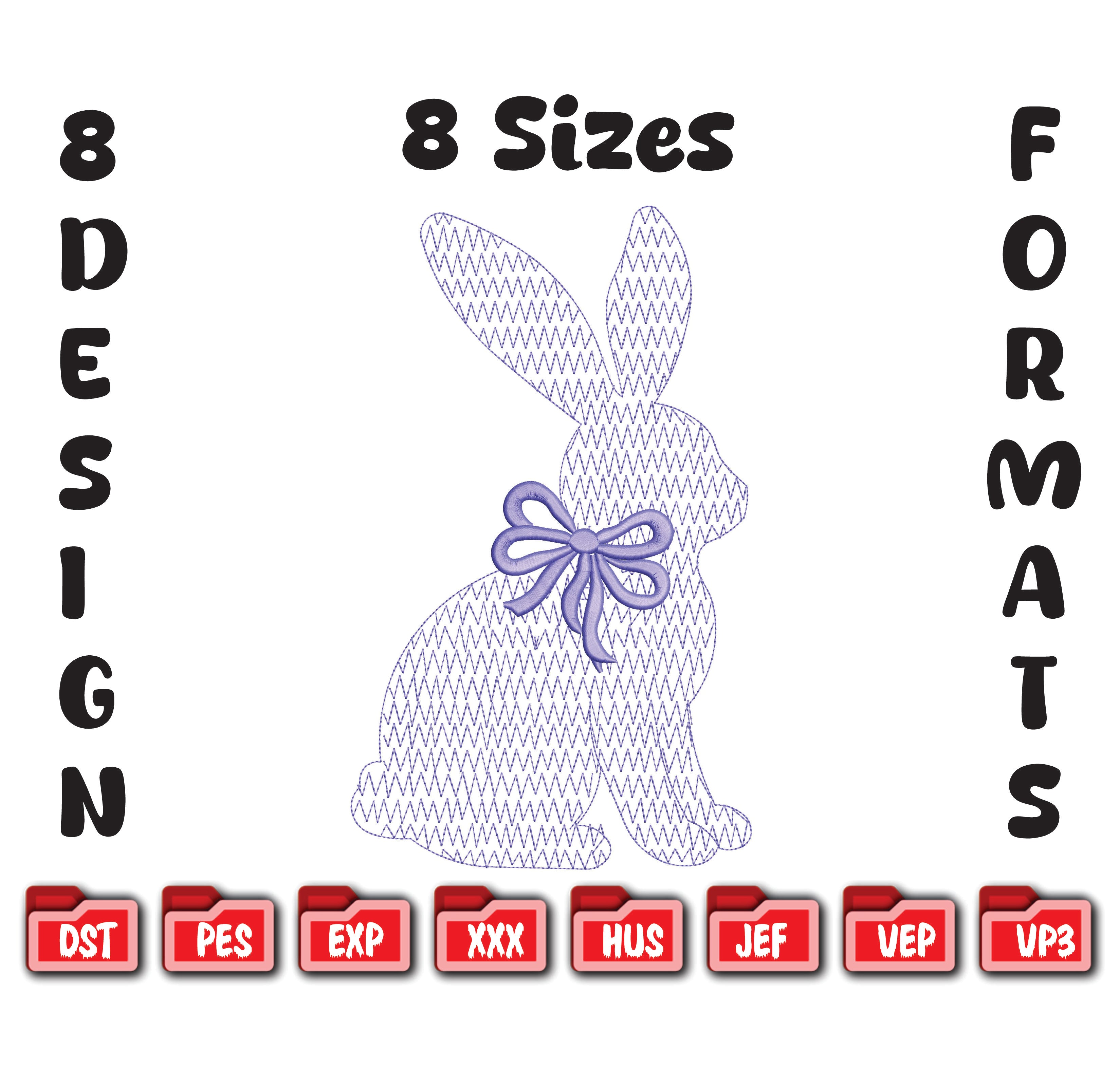Easter Bunny Machine Embroidery Design | Chinoiserie Rabbit with Coquette Bow (Digital Download)