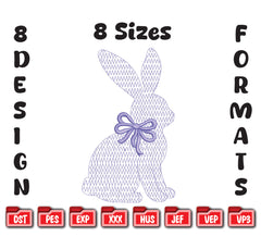 Easter Bunny Machine Embroidery Design | Chinoiserie Rabbit with Coquette Bow (Digital Download)