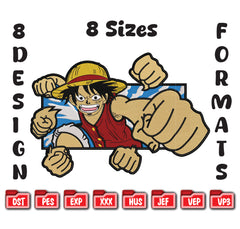 Luffy Anime Machine Embroidery Design – Straw Hat Captain (PES File) digital download