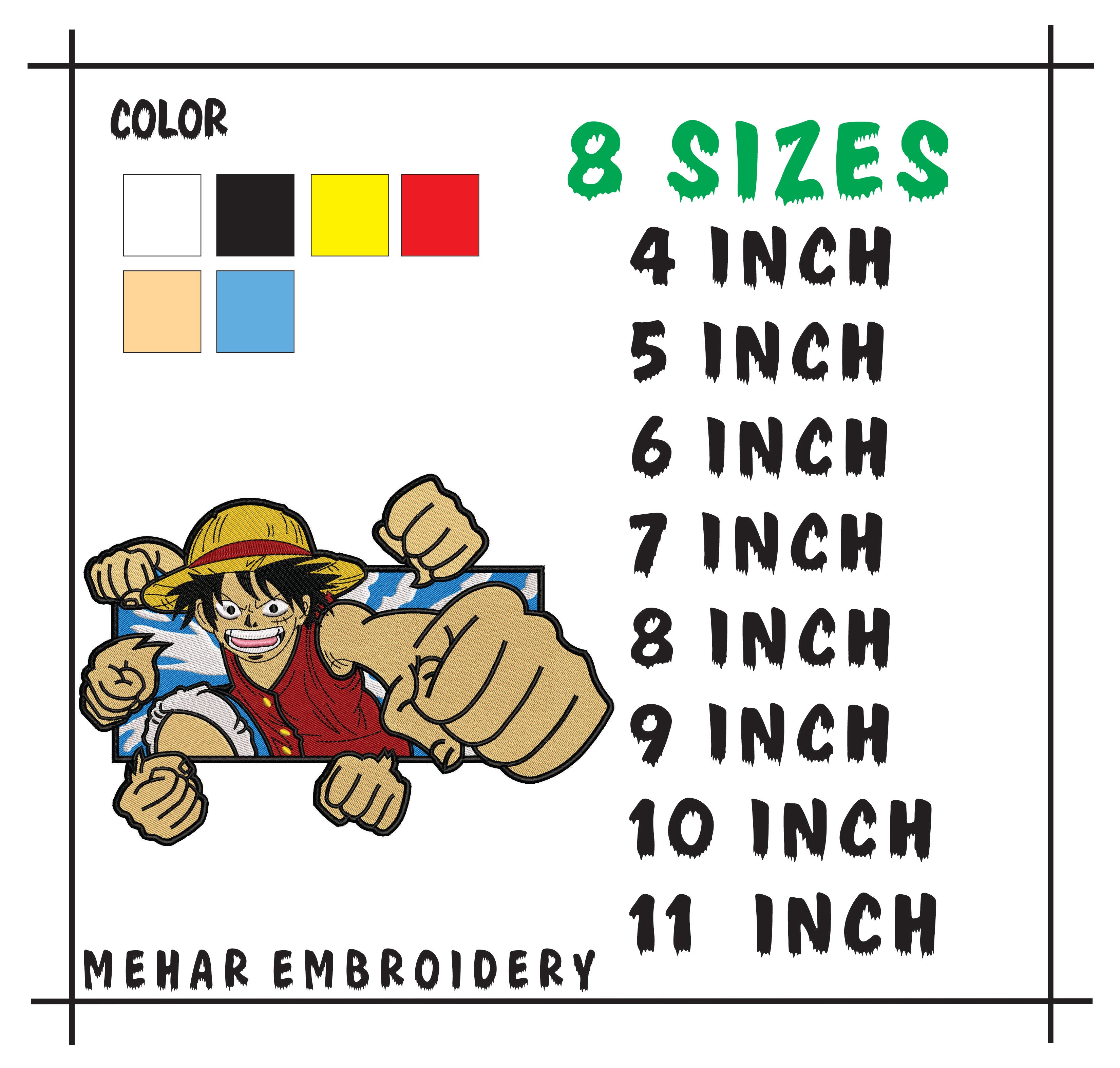 Luffy Anime Machine Embroidery Design – Straw Hat Captain (PES File) digital download