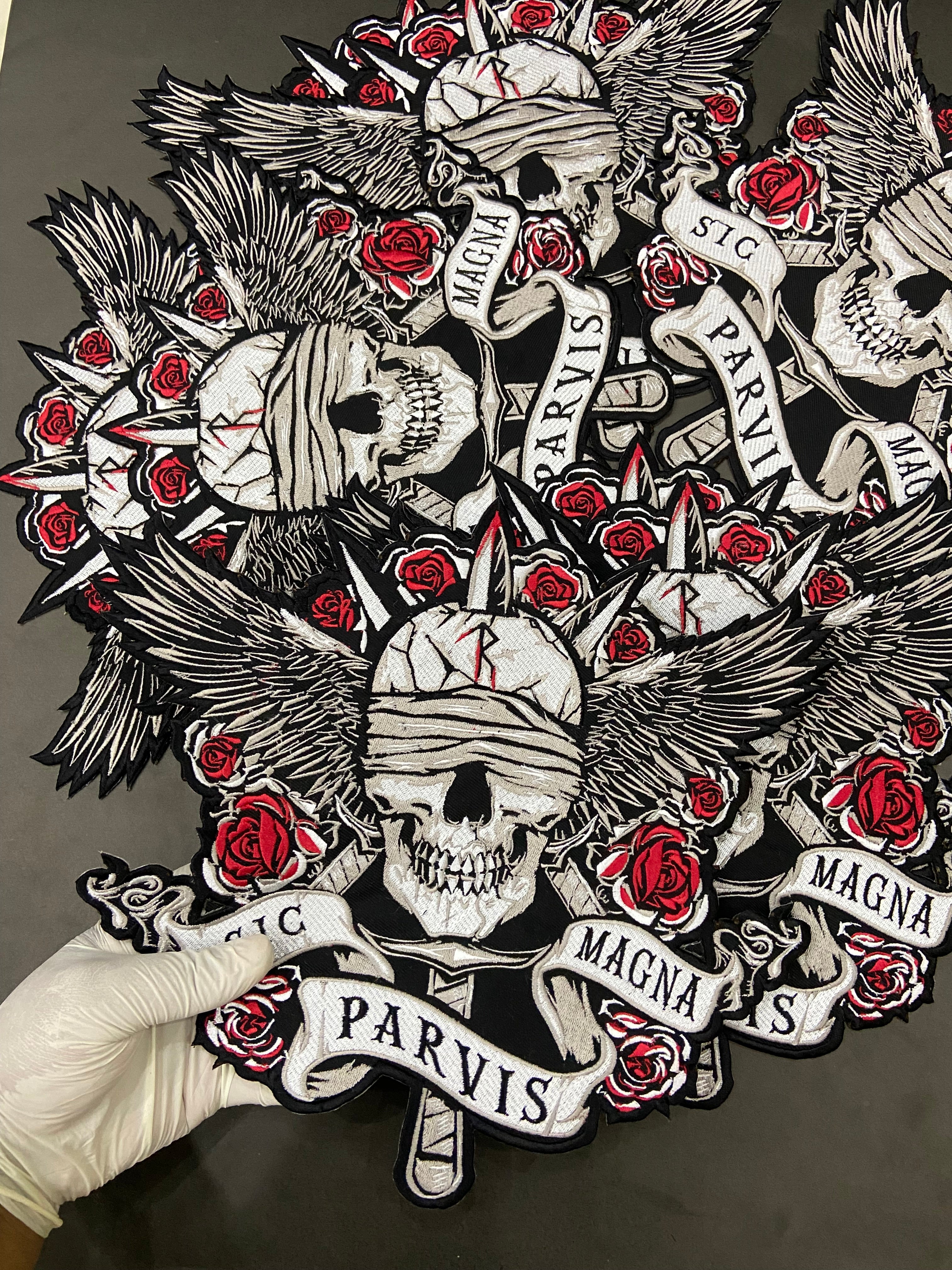 Large Skull Floral Iron-On Back Patch  | Gothic Rose Skull Applique for Jackets & Vests