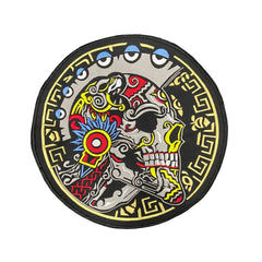 Warrior Skull Patch | 12 Inch Aztec Calavera Embroidery | Tribal & Folk Art Applique