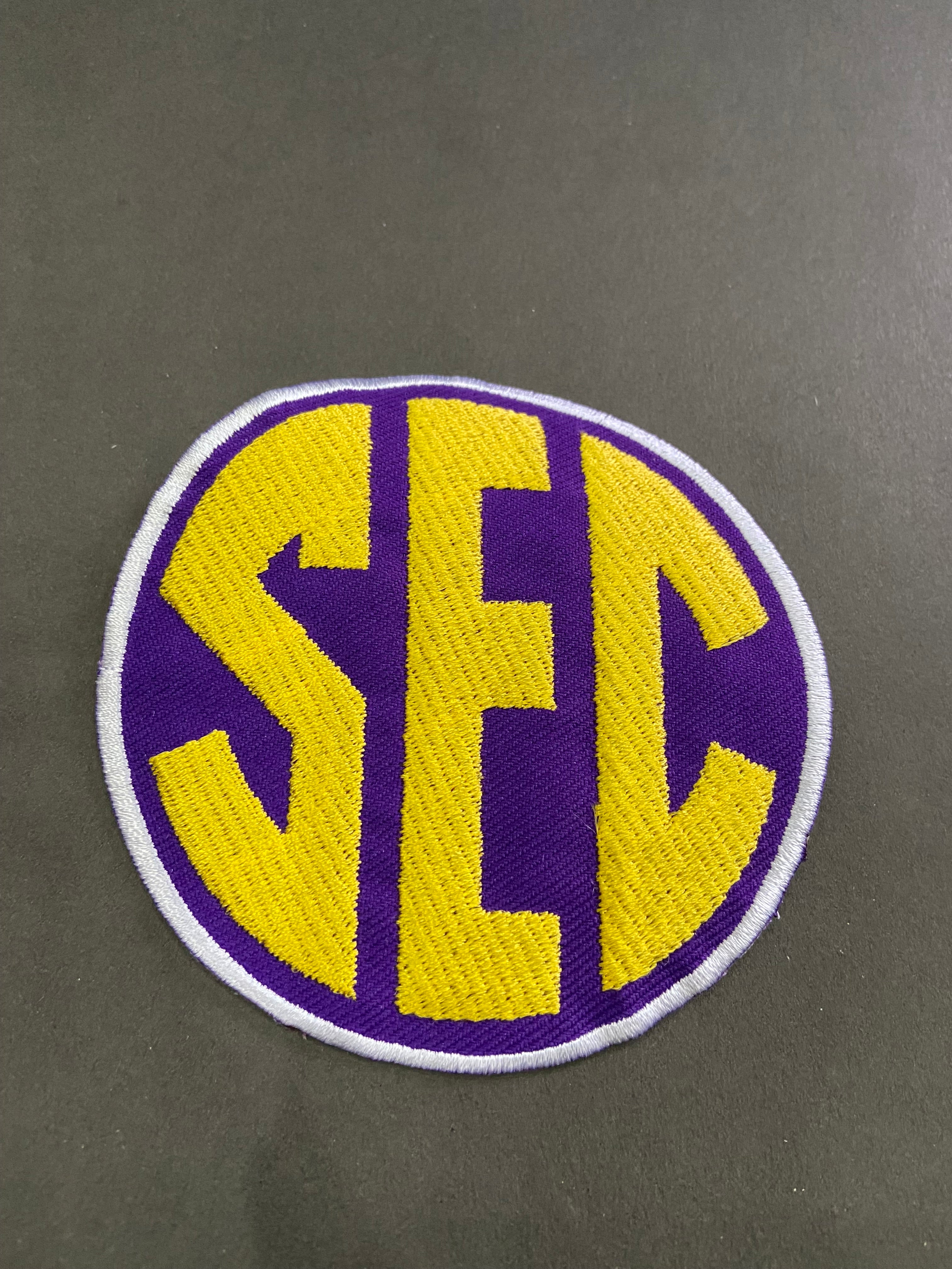LSU Tigers Purple and Gold Patch Collection | Large Back Patch, Mini Tiger, Tiger Paw Print, Metallic Gold SEC Patch | Iron On Sew On