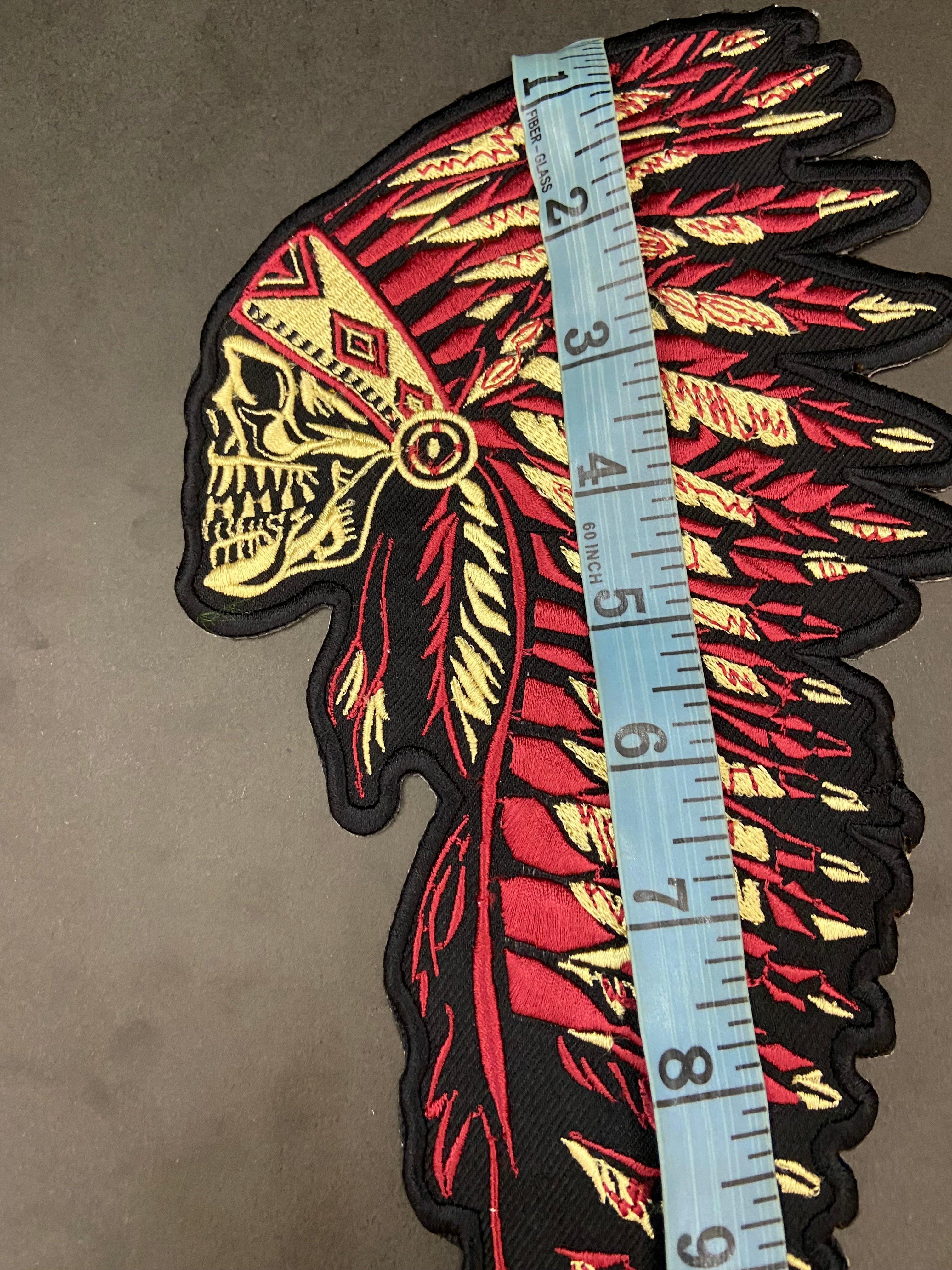 Indiana Headdress Patch: Embrace the spirit of the chief. Detailed embroidered Native American headdress for jackets