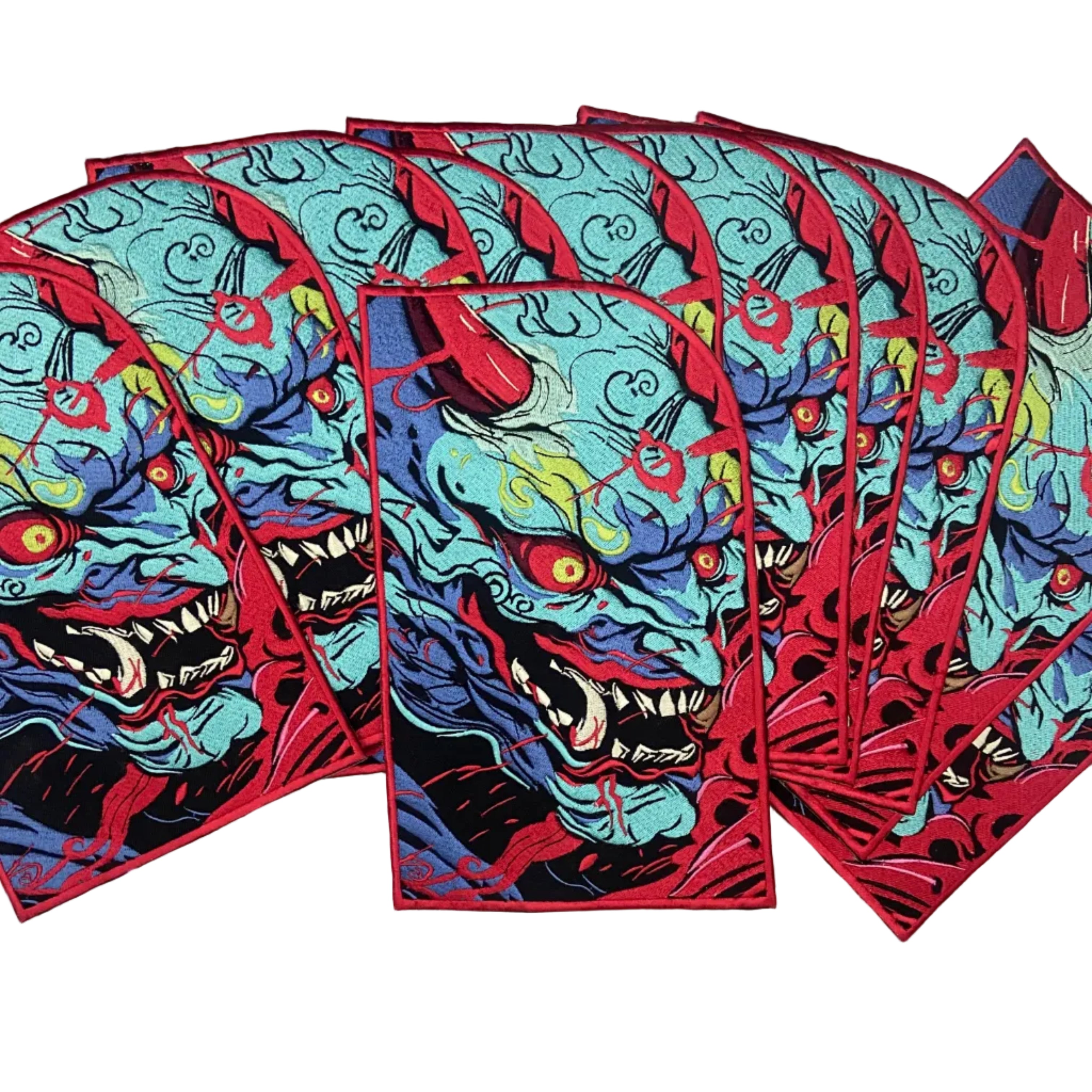 Japenese oni mask, ogre styled kensuke art embroidered back patch for biker jackets and vests
