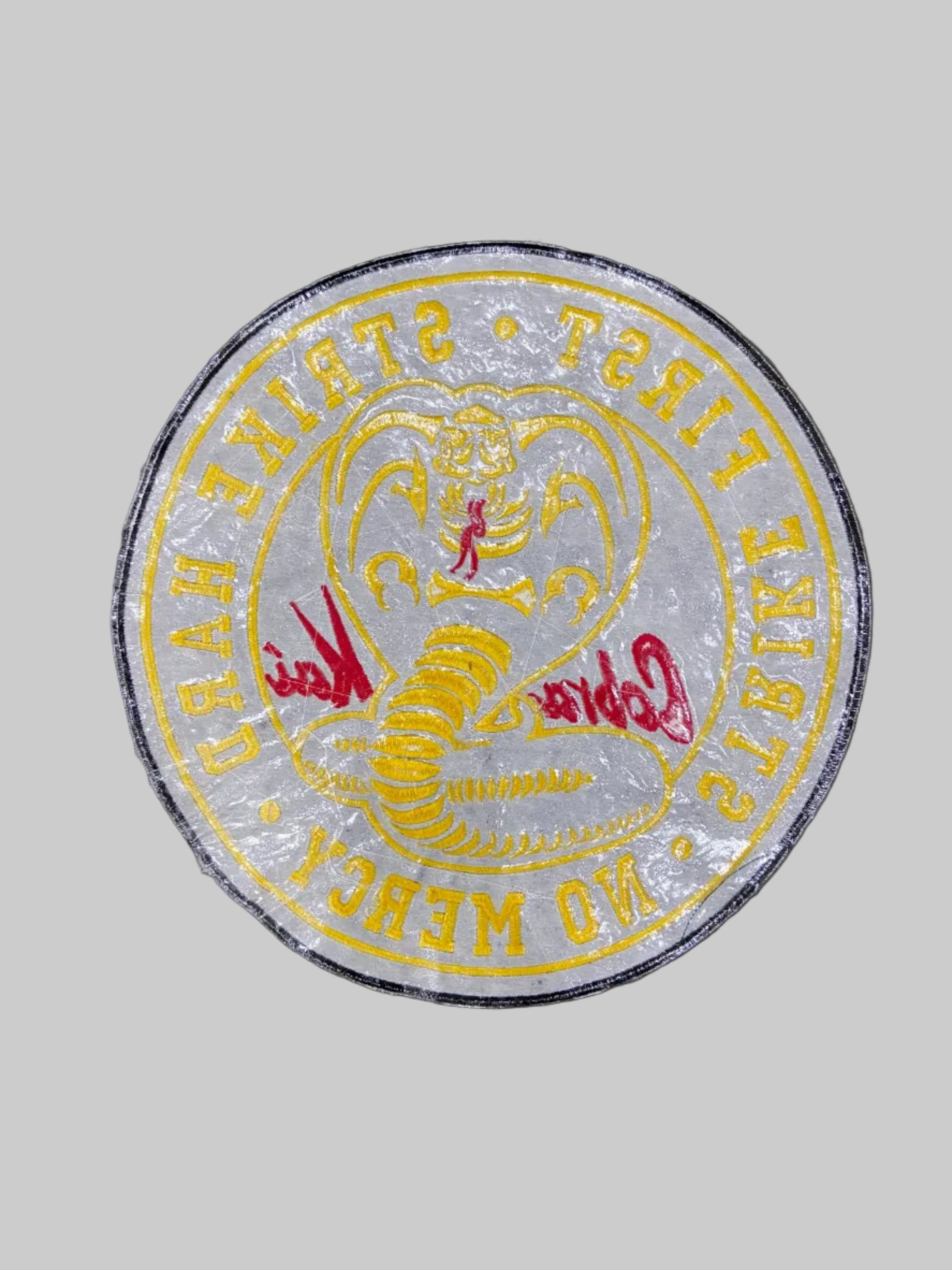 Cobra Kai Karate Motto Patch – Strike First Strike Hard No Mercy – Large Embroidered Applique