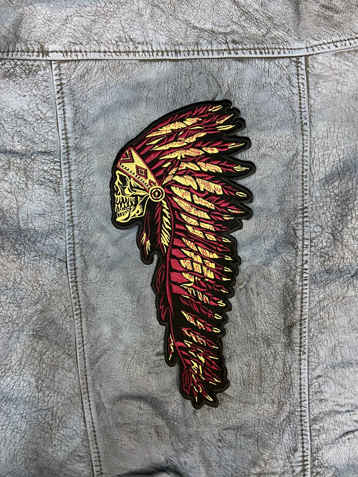 Indiana Headdress Patch: Embrace the spirit of the chief. Detailed embroidered Native American headdress for jackets