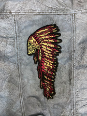 Indiana Headdress Patch: Embrace the spirit of the chief. Detailed embroidered Native American headdress for jackets