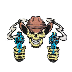 Outlaw Cowboy Skull Back Patch | Double Revolvers & Smoking Barrels | 12-Inch Custom Biker Vest Set