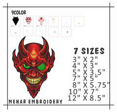 Red Devil Demon Machine Embroidery Design, Evil Ogre Monster Stitch File, 4 Sizes & 8 Formats
