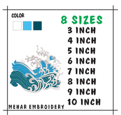 Japanese Wave Embroidery Design, Ocean Art (Digital File)