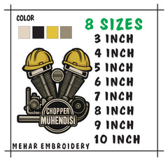 Chopper Engineer Embroidery Design, V-Twin Engine, 8 Sizes