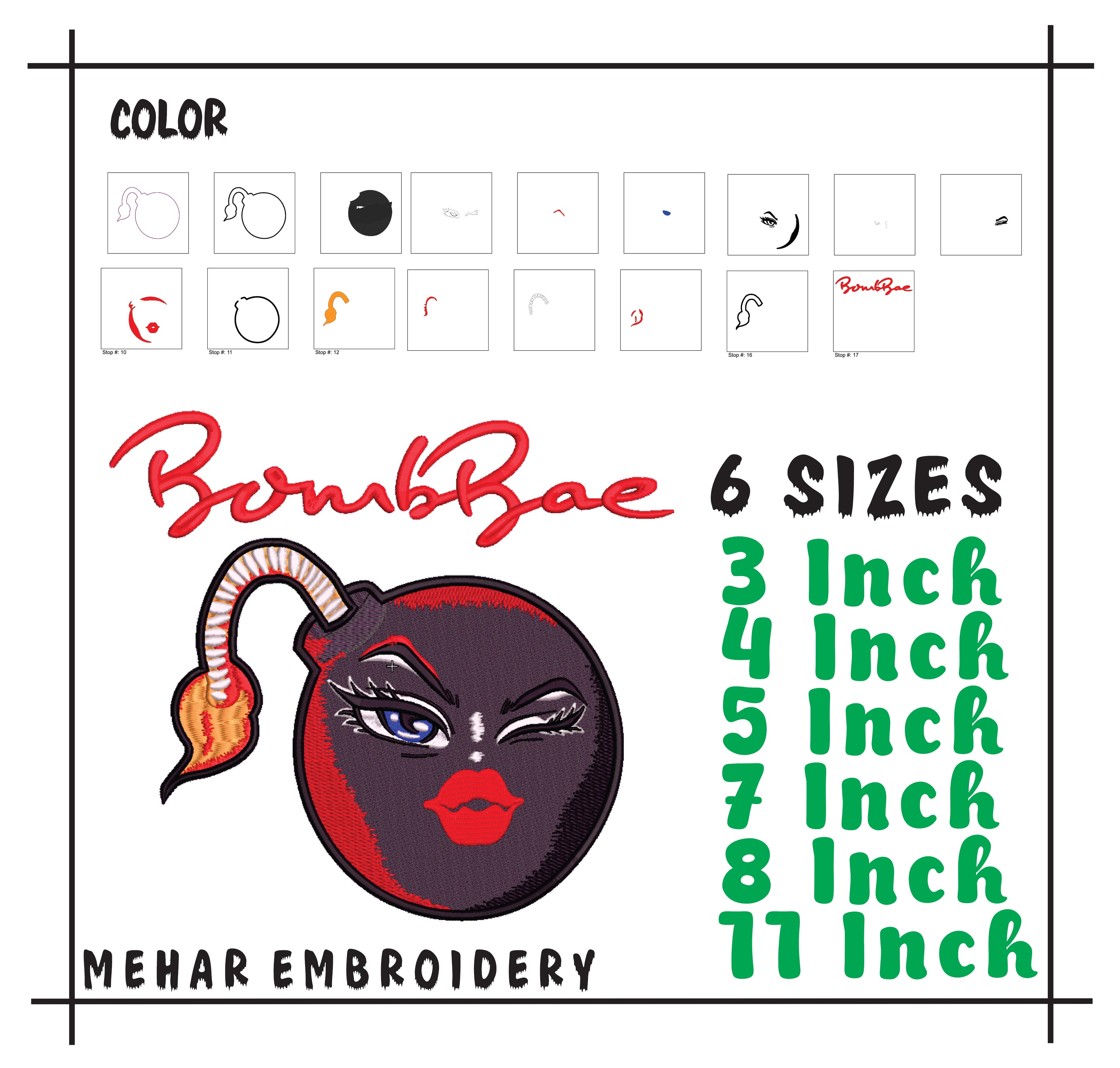 BombBae Embroidery Design, Cartoon Bomb Machine File