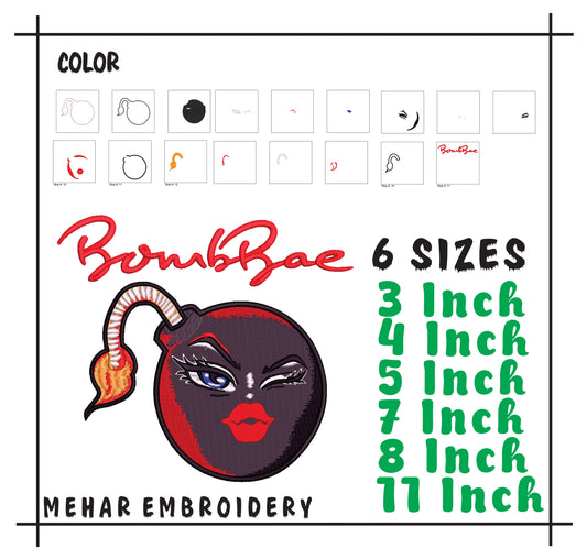 BombBae Embroidery Design, Cartoon Bomb Machine File