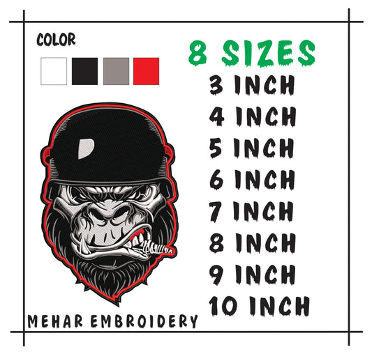 Tactical Gorilla Embroidery, Military Ape Machine Embroidery Design