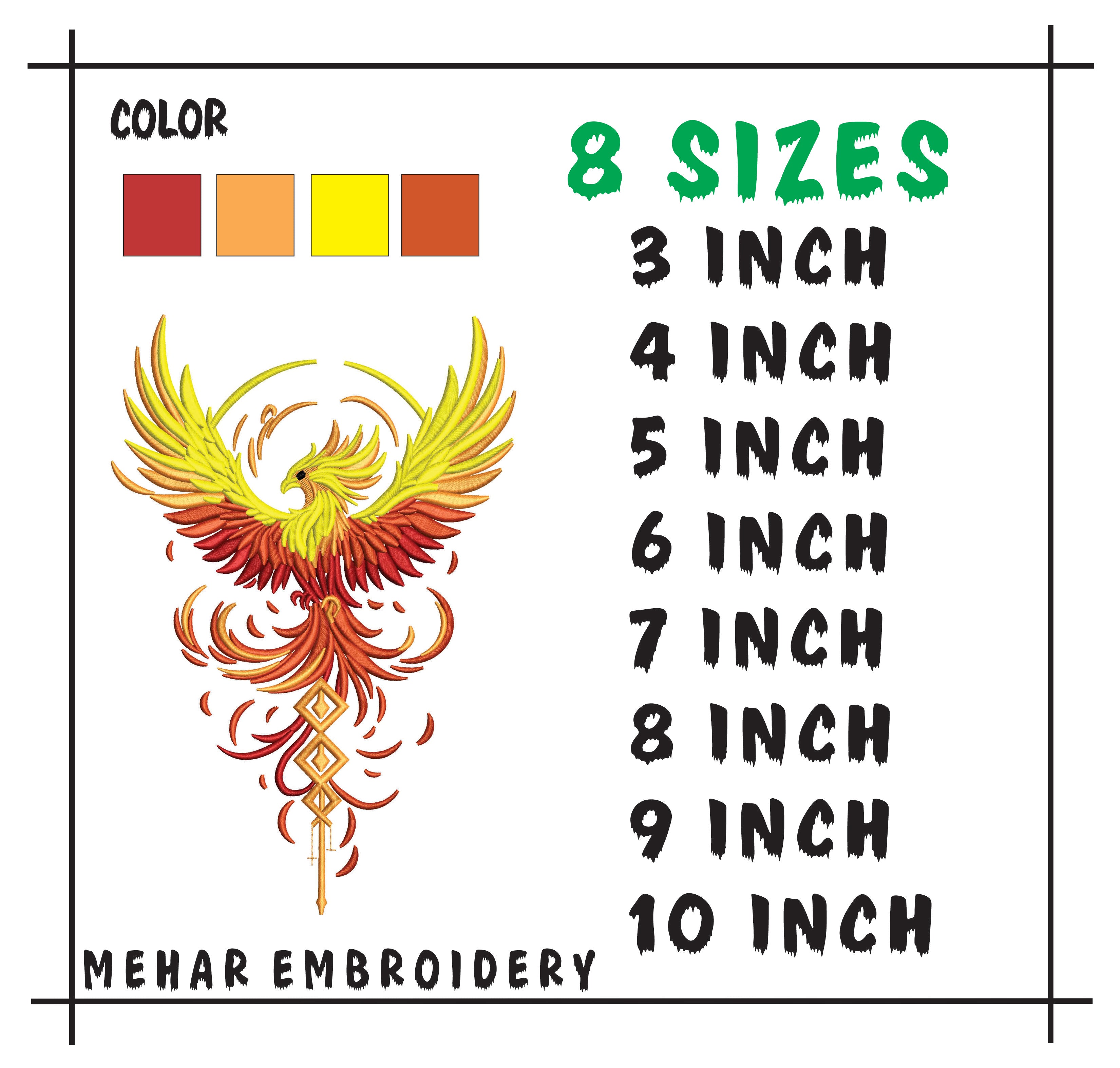Majestic Phoenix Embroidery Design, Fire Bird Machine Embroidery, Mythical Instant Download