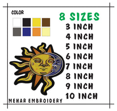 Celestial Sun and Moon Embroidery Design, Mystic Sun Face Machine Embroidery File, Boho Celestial Astral Embroidery Pattern