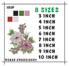 Peony Floral Bouquet Machine Embroidery Design, 8 Sizes (Digital Download)