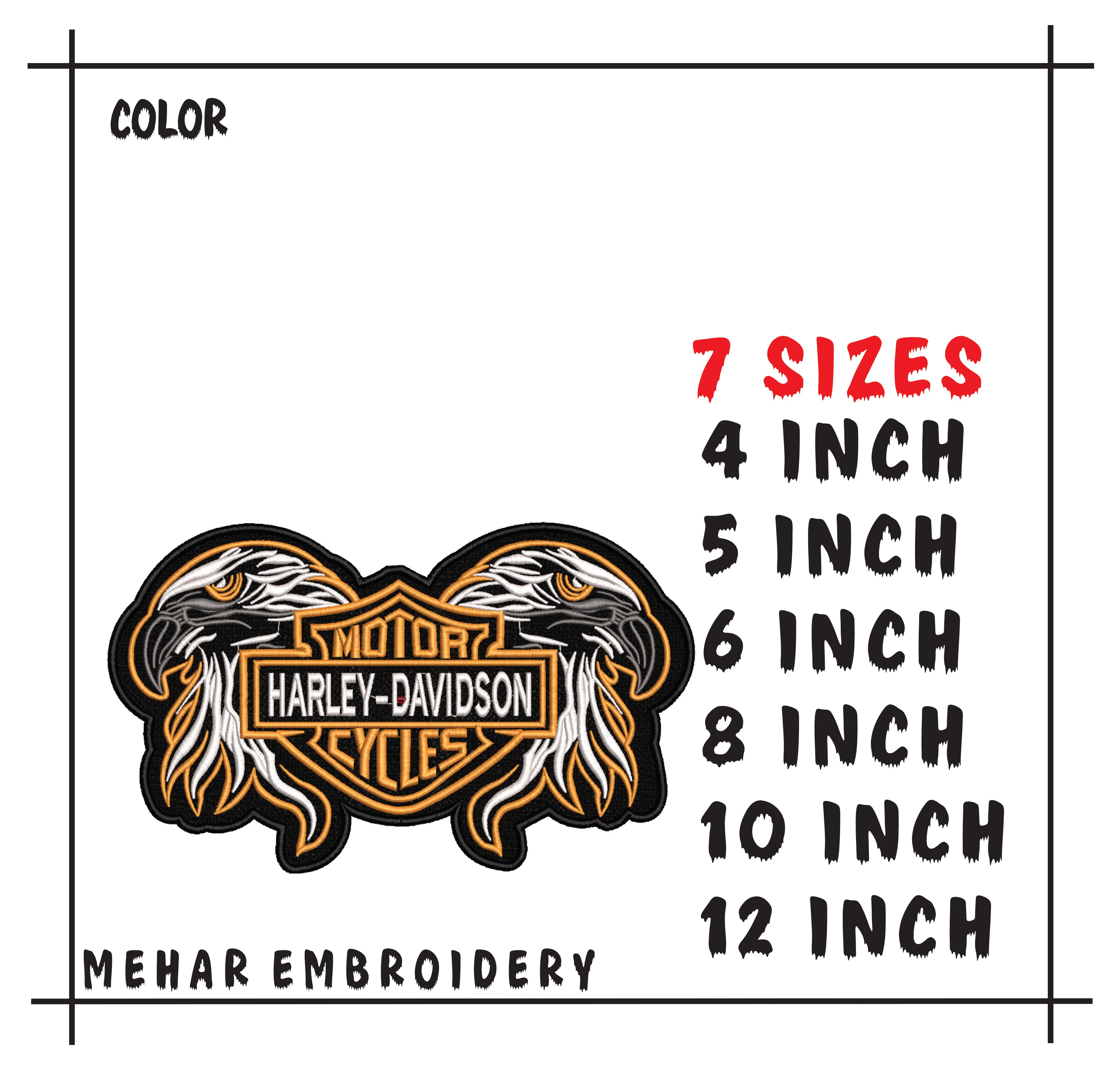 Harley Davidson Eagle Embroidery Design, Twin Eagles Motorcycle Machine Embroidery File, 8 Formats Digital Download