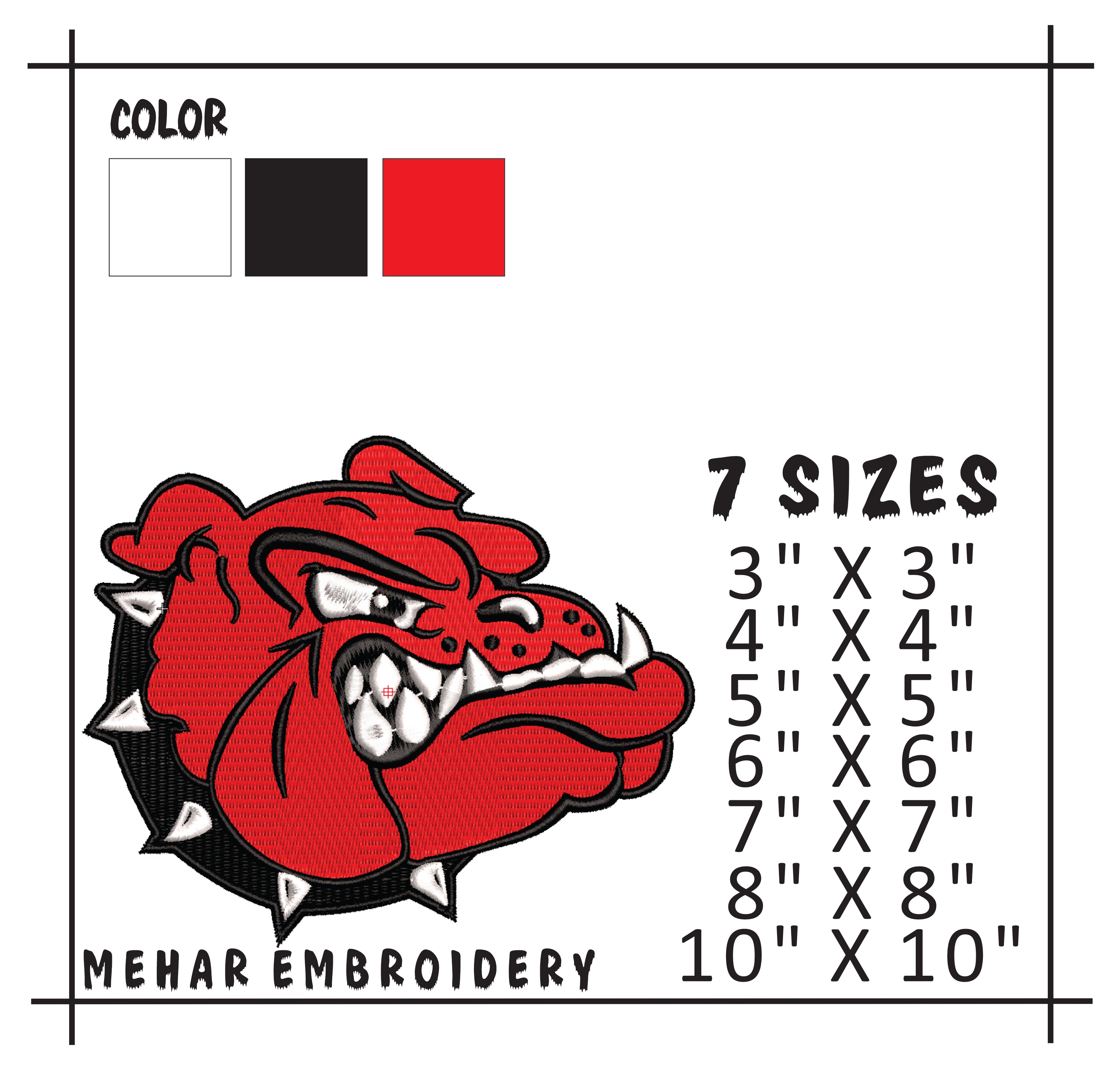 Bulldog Mascot Embroidery Design, Angry Red Bull Dog Digital File