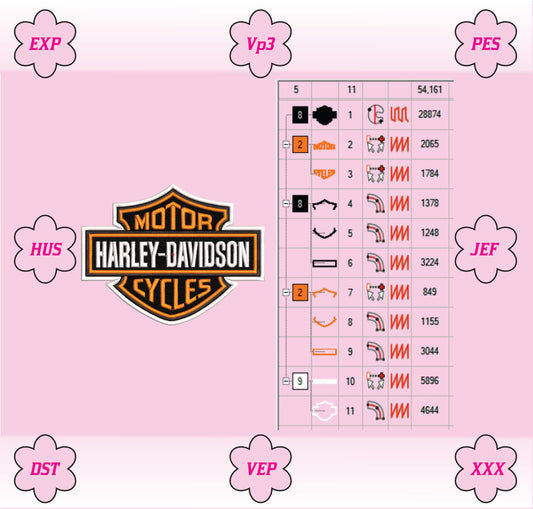 Harley Davidson Bar and Shield Logo Machine Embroidery Design, Classic American Motorcycle Embroidery File, 8 Sizes, 8 Formats