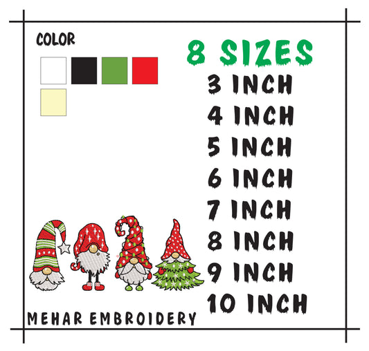 Christmas Gnomes Embroidery Design, Holiday Garden Gnome Digital File